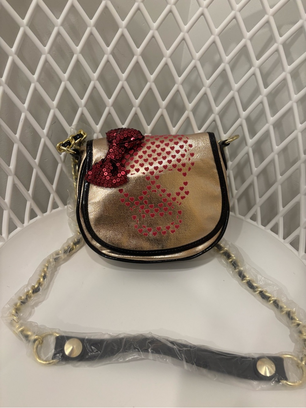 Betsey Johnson Gold Crossbody with Red Sequin Bow